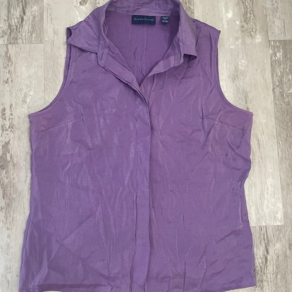 Kendra Scott Lavender Silvery Button Down Sleeveless Satin top Size L - Picture 1 of 6
